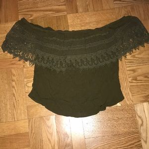 Green off the shoulder crochet top